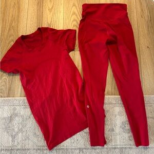 Lululemon Athletica Red T-Shirt and Leggings Set